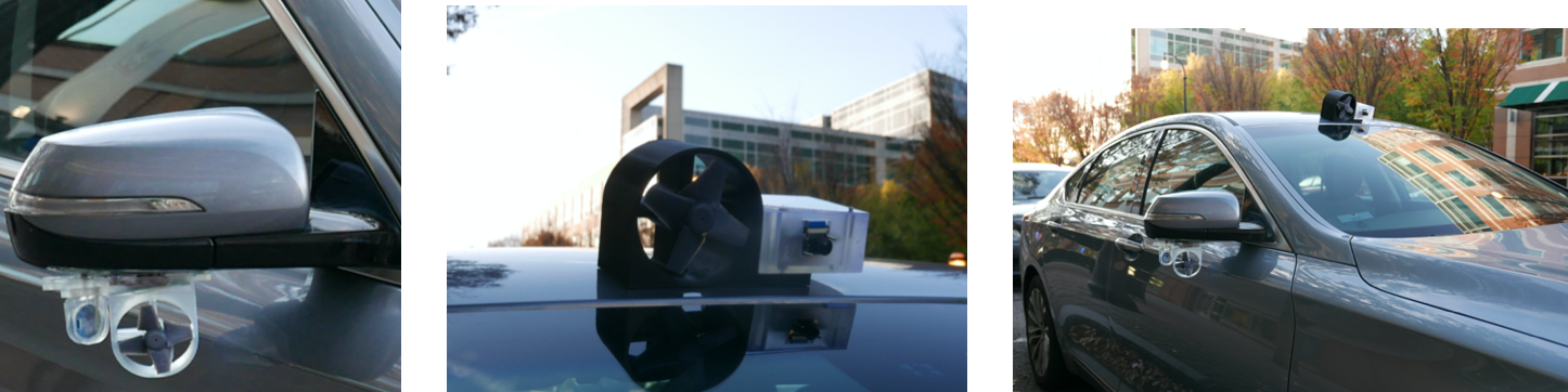 Blind Spot and Lane Detection Systems with Small-scale Wind Energy Harvesters